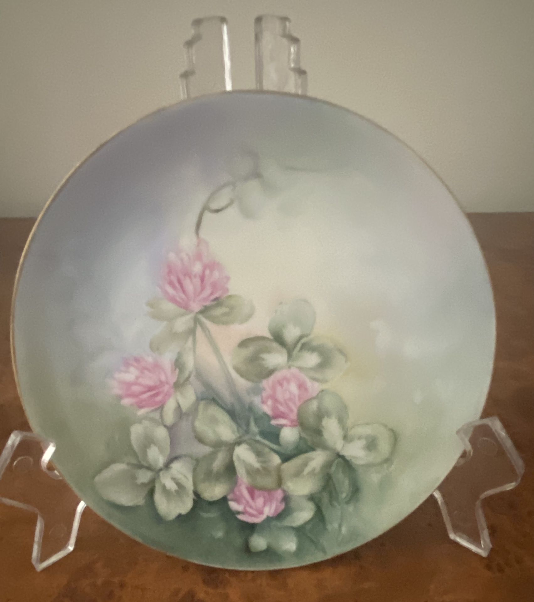 Pink Clover Flowers & Gold Trim 6” Diameter Plate Bavaria
