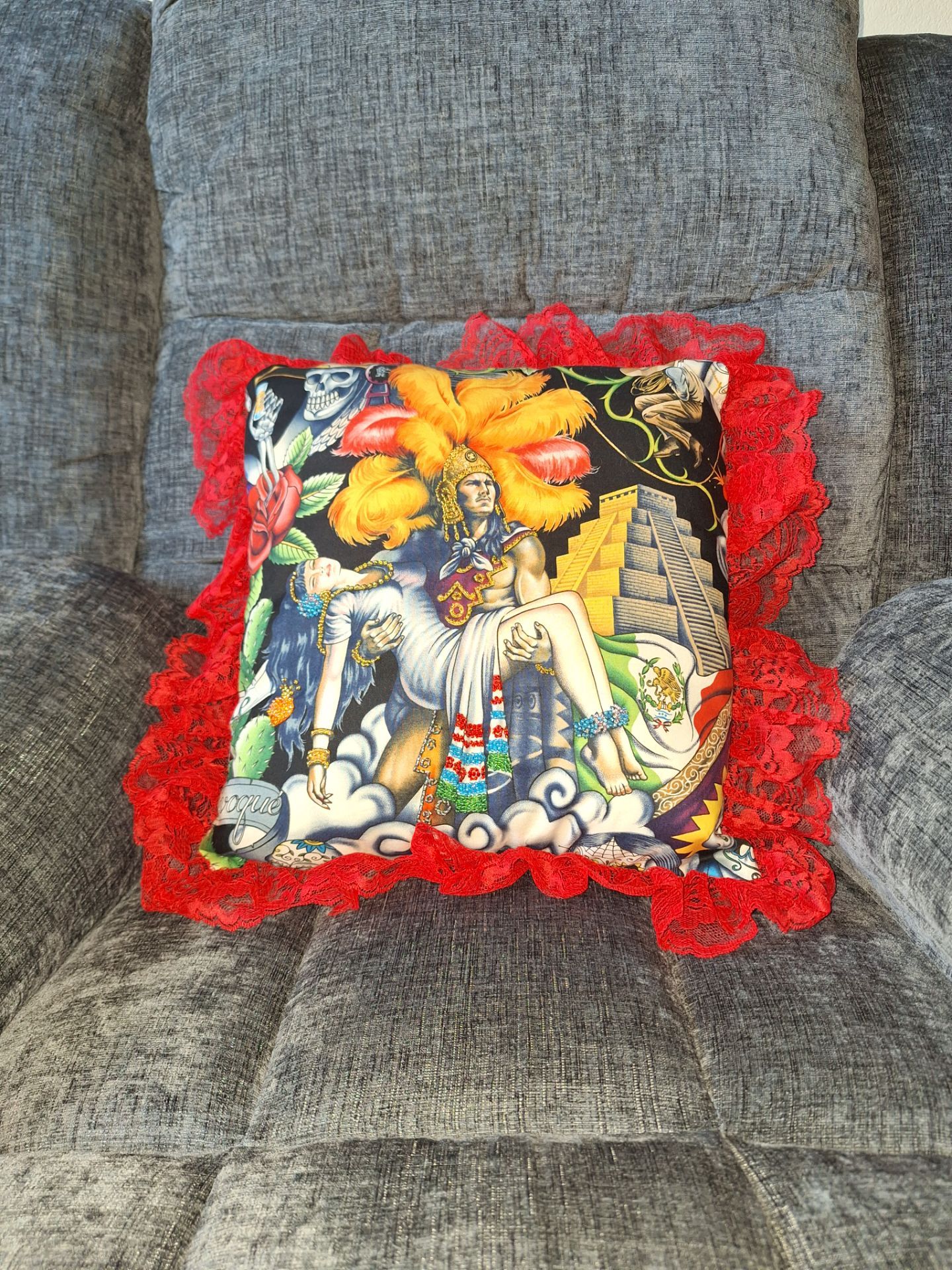 Aztec warrior beaded pillow