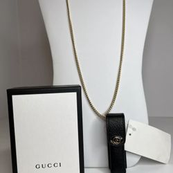 GUCCI Porte Rouges Leather single Lipstick Holder Necklace Black