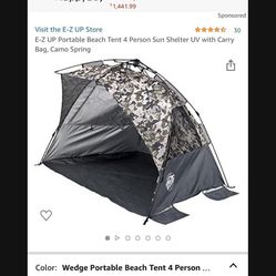 E-Z UP WEDGE INSTANT SHELTER/7LBS/ONE PULL SETUP/BEACH,PARKS,ANYWHERE/BRAND NEW!