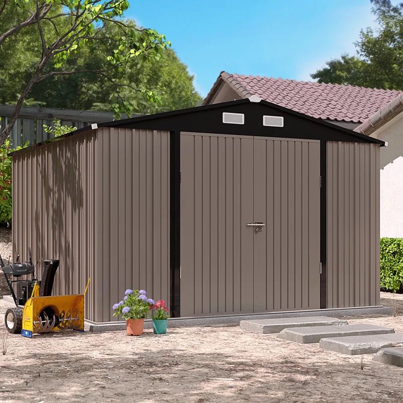 10 ft. W x 8 ft. D Metal Lean-to Storage Shed with Metal Base Frame Kit