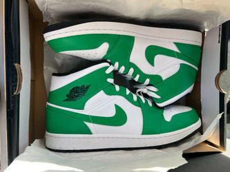 Air Jordan 1 Mid Green and White Sneakers