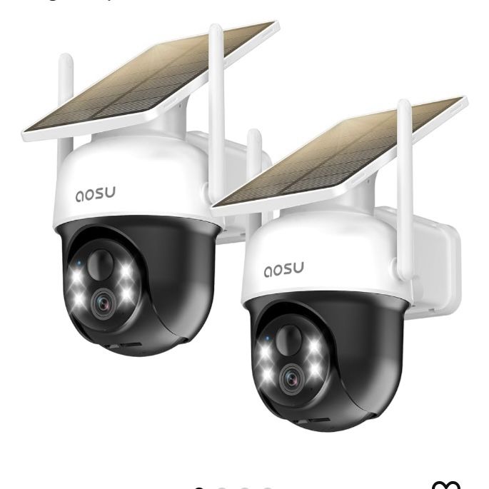 aosu Solar Camera Outdoor Wireless - 100% Wire-Free Outdoor Security Camera Wireless with Fixed Solar Panel,360° Panoramic View, Human Auto Tracking,