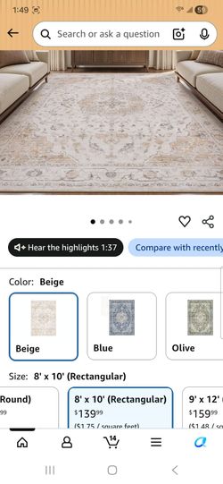 Beige Area Rug 8x10 Living Room Non-Slip Carpet Machine Washable, Soft, Low Pile, Distressed, Large for Bedroom, Dining Room, Office, Retro Neutral D