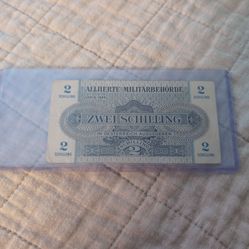 1944 Austrian 2 Schilling banknote issued by the Allied Military Authorities.