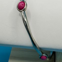 2 Bracelets Faux Jade Gold Tone Avon Hinged Measures 6” & Pink Acrylic Cabochon Silver Tone Bangle Measures 8 3/4” Long