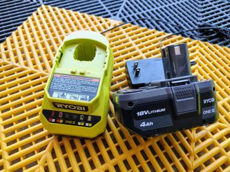 Ryobi ONE+ 18V lithium battery with charger.