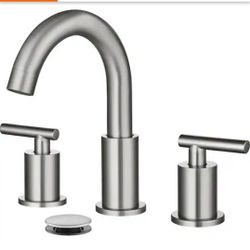 MTTCLE
8 in. Widespread 3-Hole Double Handle Bathroom Faucet with Drain in Brushed Nickel