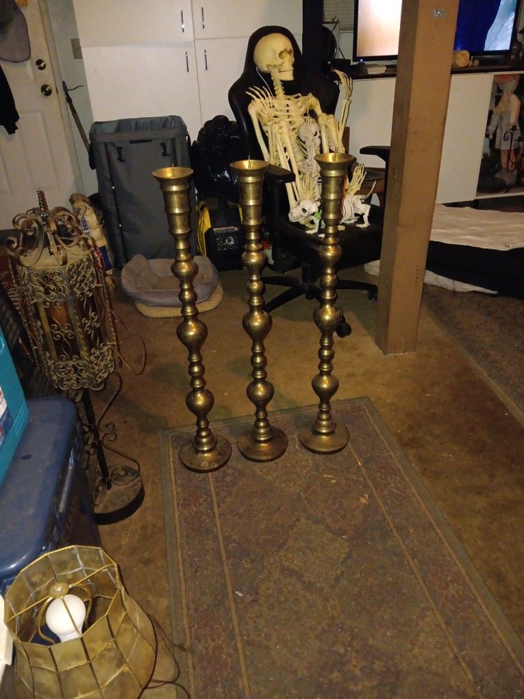 Vintage Mid Century Brass Altar Candlesticks