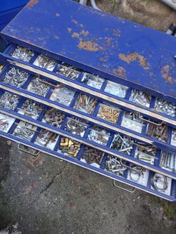 5 Drawer steel chest four drawers full of hardware. 32w 12h 12d pick up fremont sea. No trades