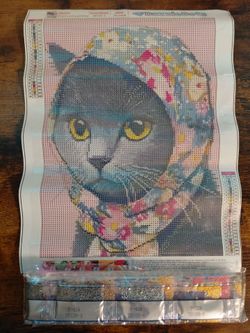 12x16 Babushka dark gray cat diamond painting