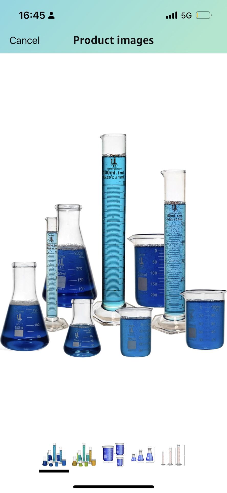 Beaker, Flask, Cylinder Set, 3.3 Boro. Glass - 9 Pieces - Beaker Set, Flask Set, and Graduated Cylinder Set, Karter Scientific 233N2