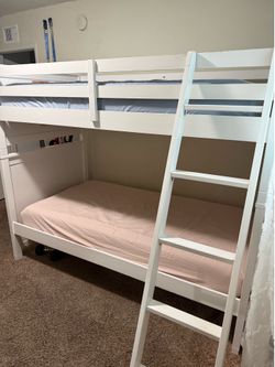 Living Spaces Luca White Twin Over Twin Wood Bunk Bed