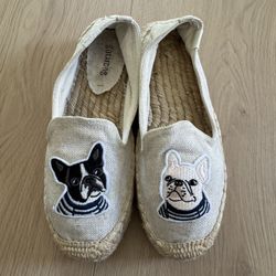 Custom Soludos French Bull Dog Embroidered Espadrilles – Women’s Size 5.5