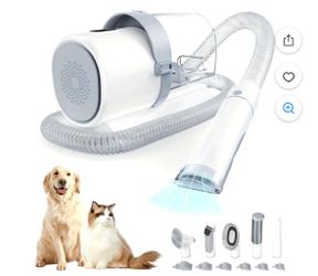 Pet Grooming Vacuum Kit 5-in-1 Dog Cat Hair Clipper Vacuum System. White
