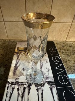 Crystal Champagne Flute with Gold Greek Key Rim