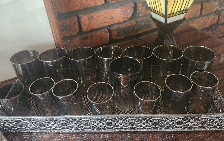 Set Of MCM Silver Fade Glassware