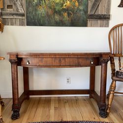 Antique Desk W Key And Mother Of Pearl Drawer Pulls 