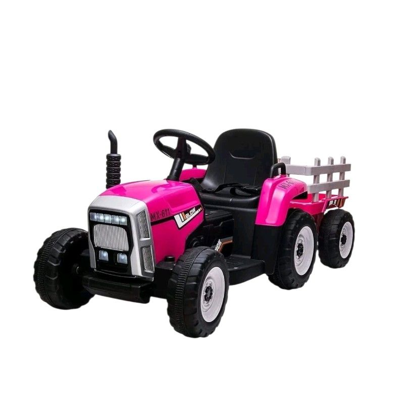 12V Kids On Car Electric Tractor with Trailer for Toddlers ( ROSE RED)