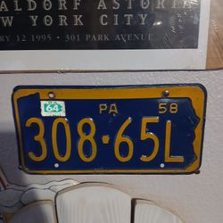 1958 Pennsylvania License Plate Excellent Condition 