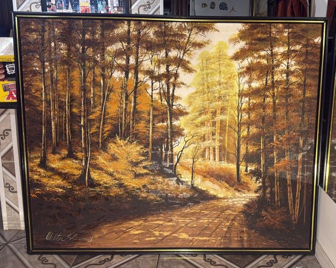 Autumn Woodland Landscape - Original Oil Painting by Walter Sherwood". 50x62