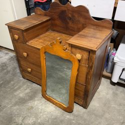 Wood Dresser and Mirror