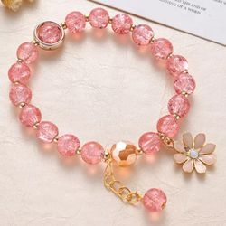 Beautiful bracelet with a daisy charm (PINK)