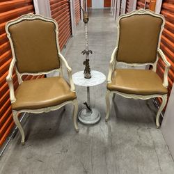 French Provincial Shabby Chic Leather Accent Desk Chairs $247.00