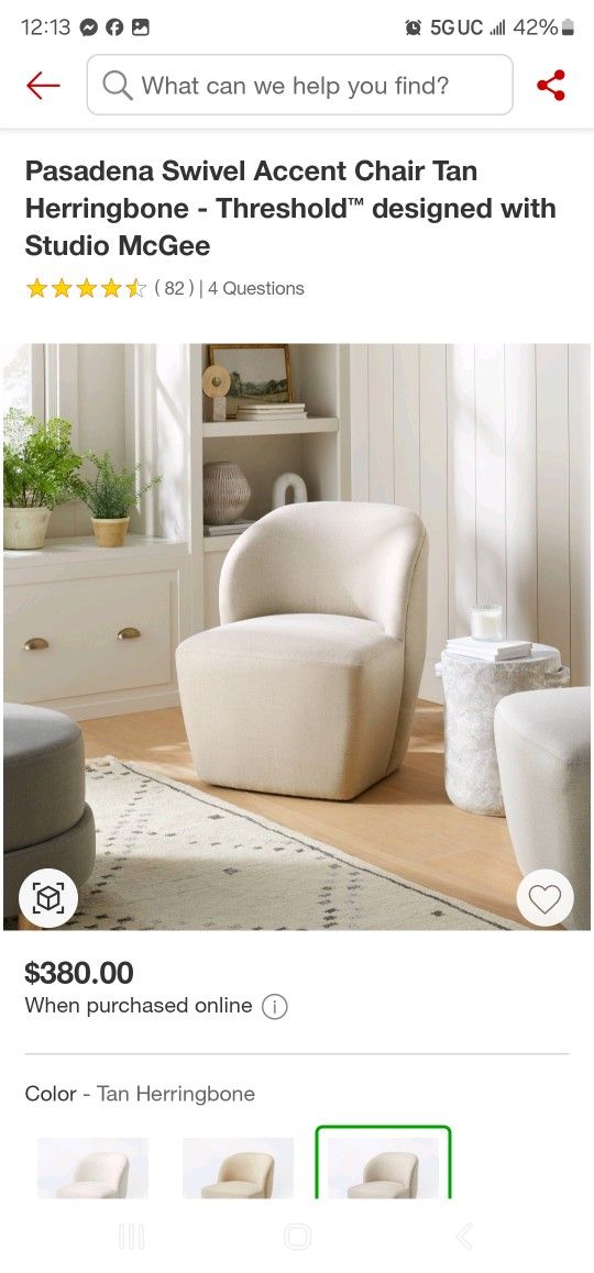 $120 p10#56 Pasadena Swivel Accent Chair Tan Herringbone Threshold