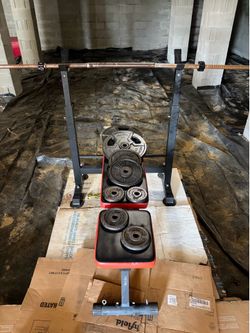 Weider plate set, bench, 1” barbell