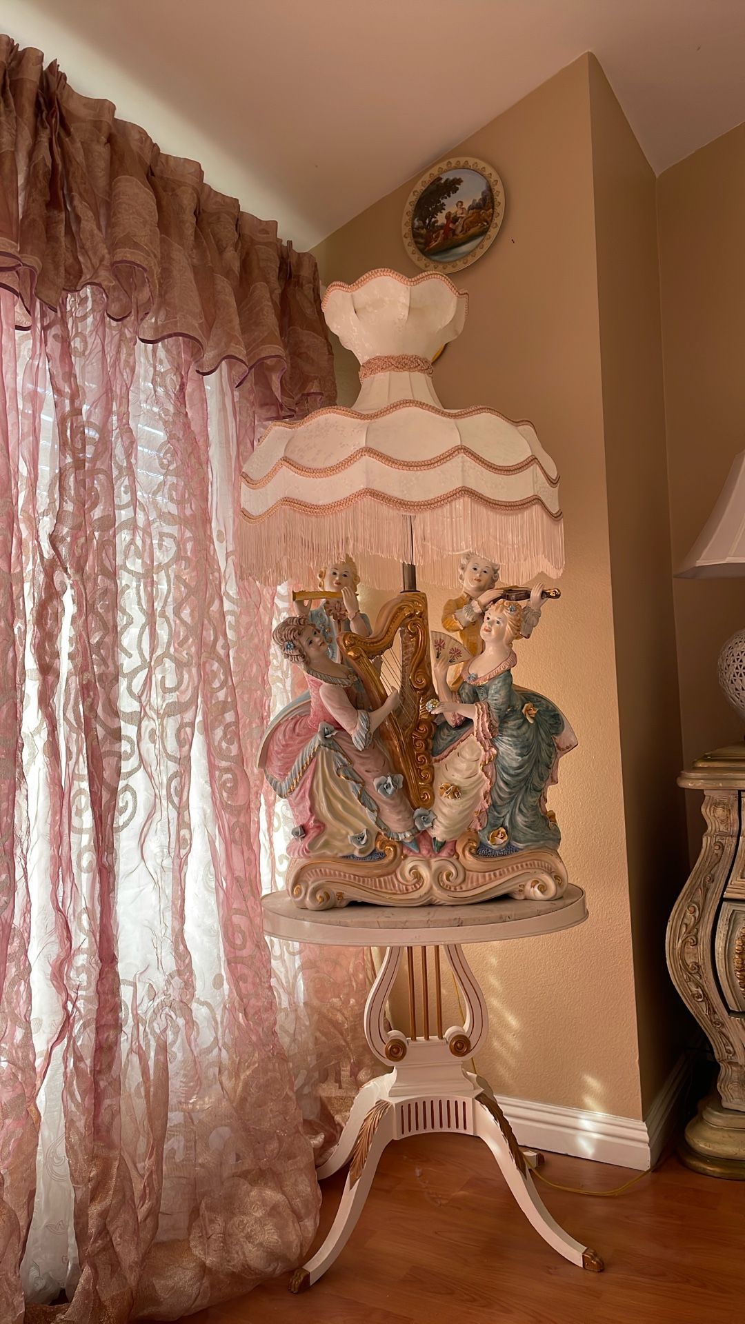 46”Tall Italian Porcelain Lamp Rococo Revival Vtg. 1990’s Musical 