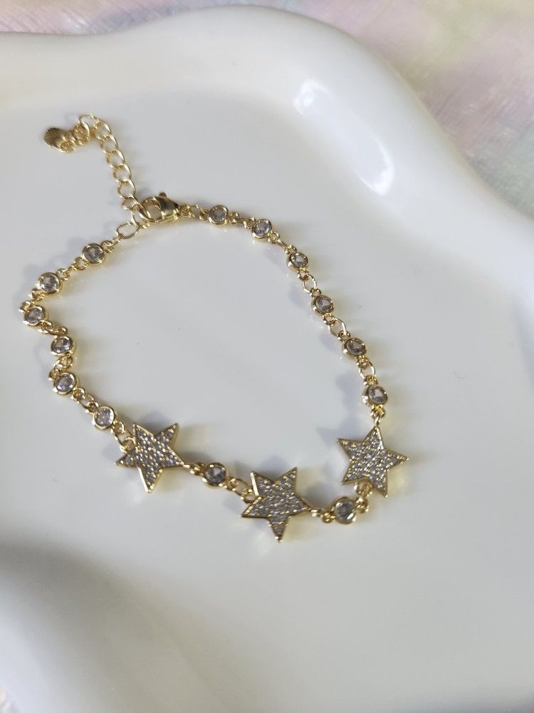 New Gold 0lated Crystal Stars Bracelet