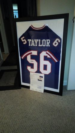 Lawrence Taylor custom framed sighned jersey with JSA letter of authenticity