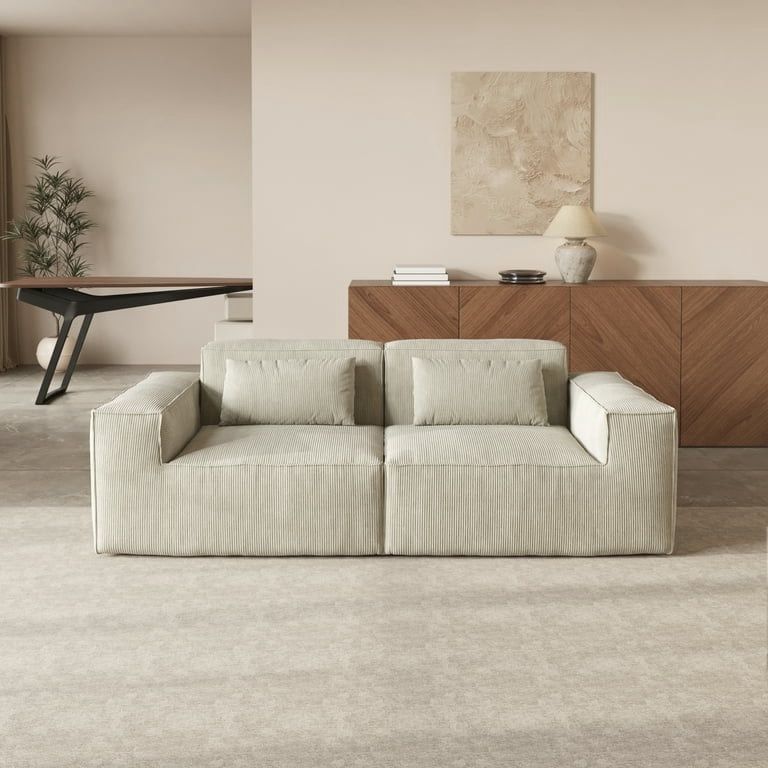 86.62" Modern Modular Sectional Sofa,Corduroy Couch with Pillows,Comfy Sofa with Deep Seats for Living Room,Apartment(Loveseat Sofa,Beige)