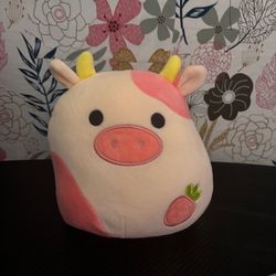 Small pink strawberry cow Squishmallow