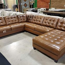 Brown Leather Large Sectional,seccional,couch,Delivery Available, Ask For A Discount Code