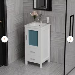 16 in. White Bathroom Sink Vanity Set, Minimalist Bathroom Vanity with White Ceramic Countertop and Sink 