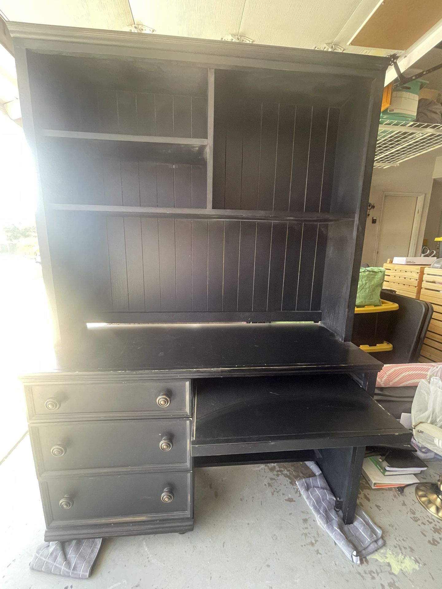 Black Desk With Hutch Attached