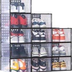 Suptsifira Shoe storage box, 12 Packs Shoe Boxes Clear Plastic Stackable,Shoes Sneaker Container Storage Box, XL Shoe Boxes with Lids for Closet, Stor