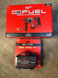 Milwaukee M18 FUEL 5/8” SDS-Plus Rotary Hammer, model 2908-20, plus 12.0 batteries. $380