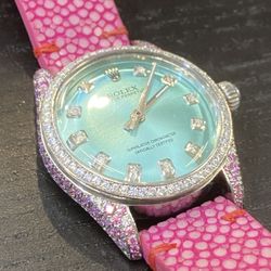 Rolex Sky Blue Pink / White  Diamomds Full Set Buy Sale Trade Omega Richard Breitling 24k Silver eBay 