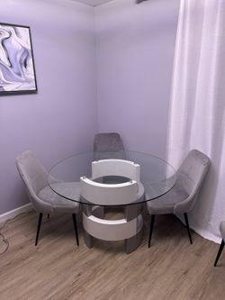 Dining Room Kitchen Table with 4 Chairs White and Gray Pretty Unique