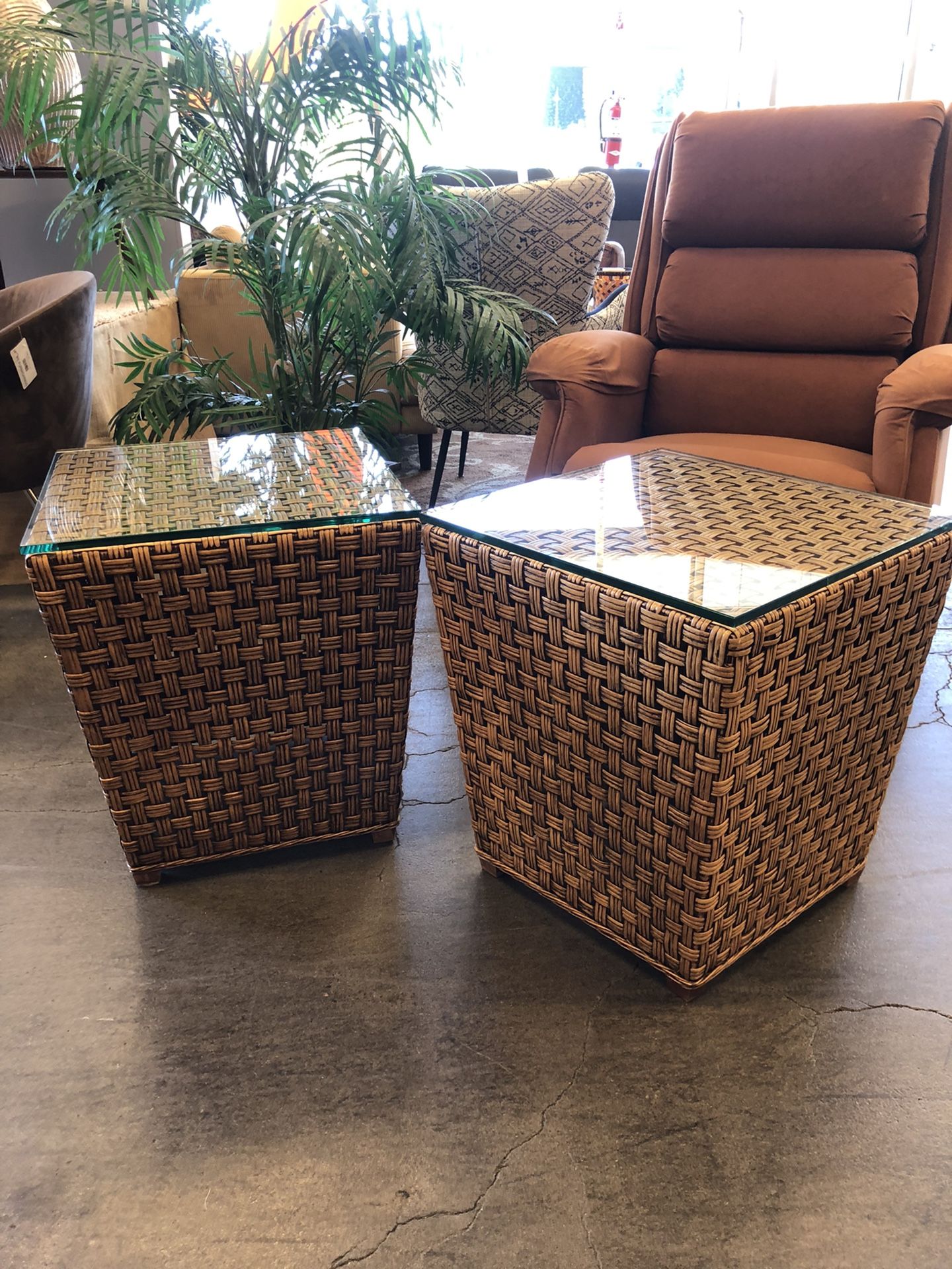 Vintage Woven Rattan Side Tables (two available, priced individually