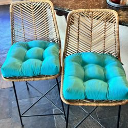 Set of World Market Counter Height Wicker Barstools 