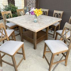 Beautiful REAL MARBLE Counter Height Dining Set. Table + 8 chairs. Good condition, HEAVY and Sturdy!