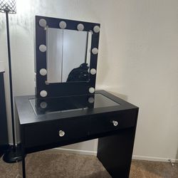 Small Black Vanity Desk + Mirror