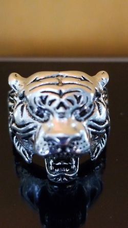 Vintage Hand made Silver Tiger zodiac ring size 8.1/2