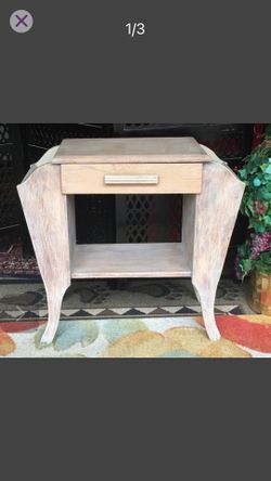 Patterned Light Gray, Vintage Natural Wood Table With Storage - 27L x 25H x 14D 