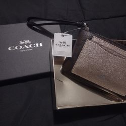 NEVER USED Coach Brown & Gold Wristlet Wallet