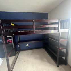 Merxa Full loft Bed With Shelves 